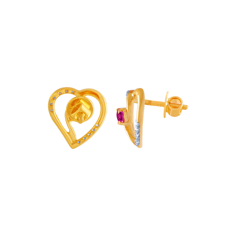 18k (750) Yellow Gold And Diamond Stud Earrings For Women - Image 3