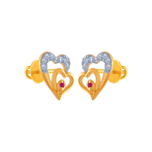 18k (750) Yellow Gold And Diamond Stud Earrings For Women