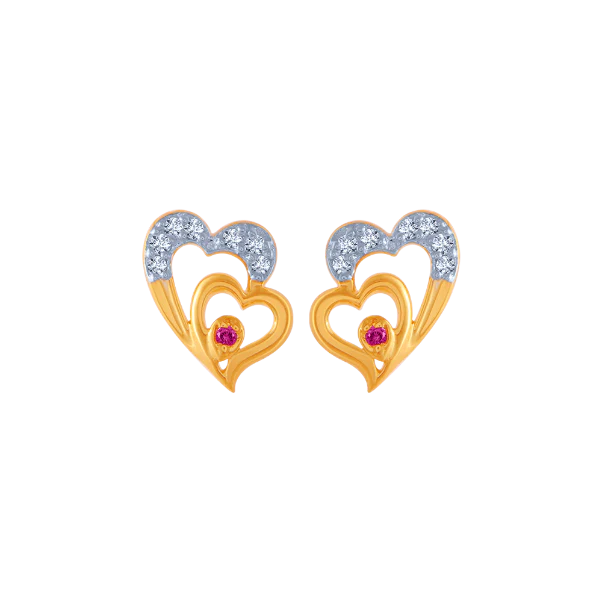 18k (750) Yellow Gold And Diamond Stud Earrings For Women - Image 2