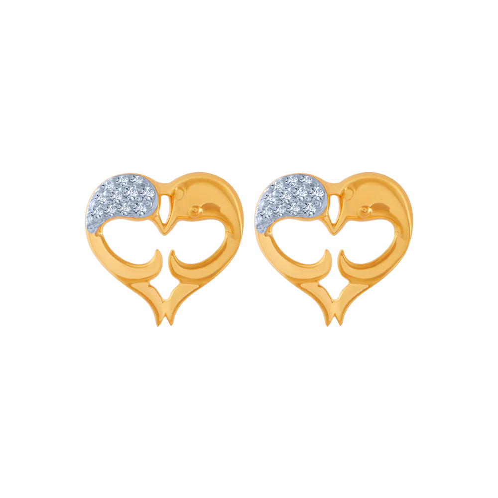 18k (750) Yellow Gold And Diamond Stud Earrings For Women - Image 2