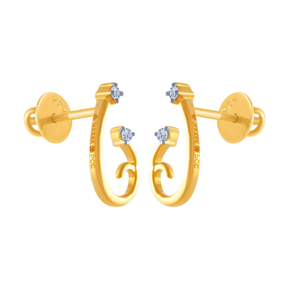 18k (750) Yellow Gold And Diamond Stud Earrings For Women - Image 3