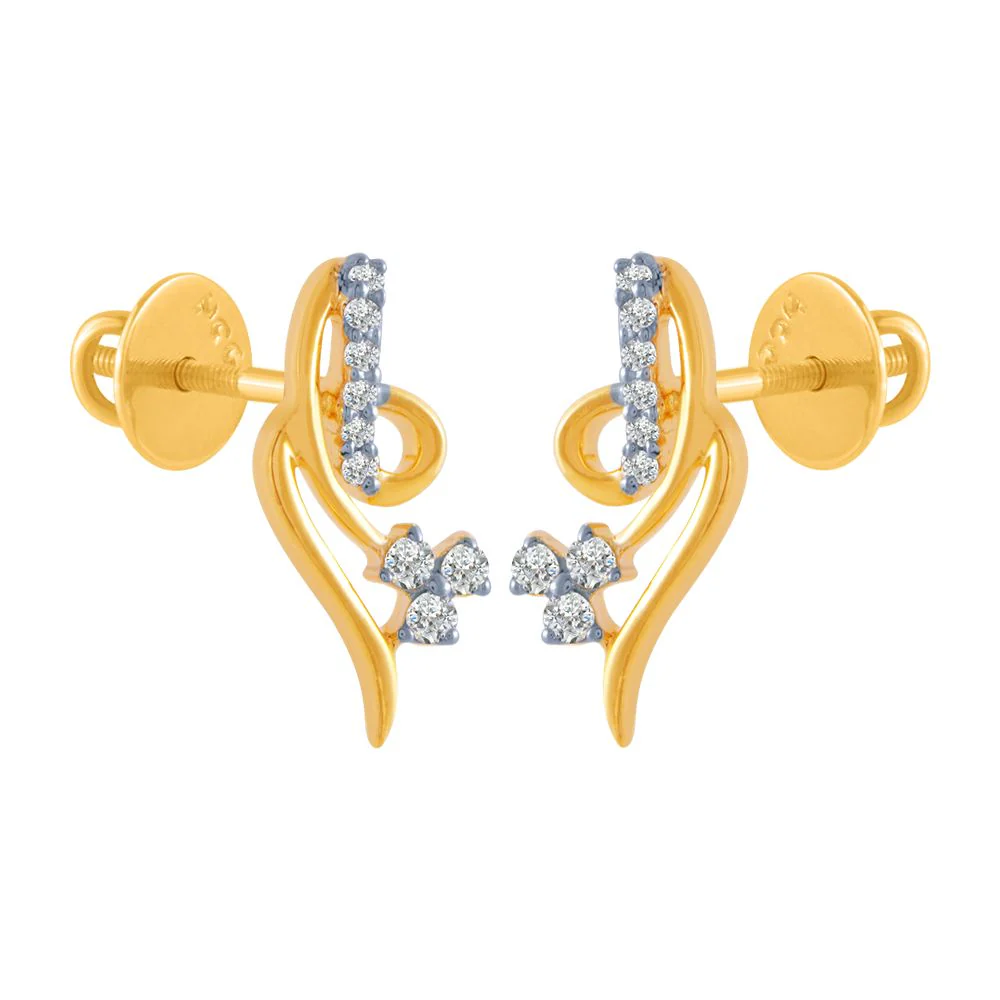 18k (750) Yellow Gold And Diamond Stud Earrings For Women - Image 3