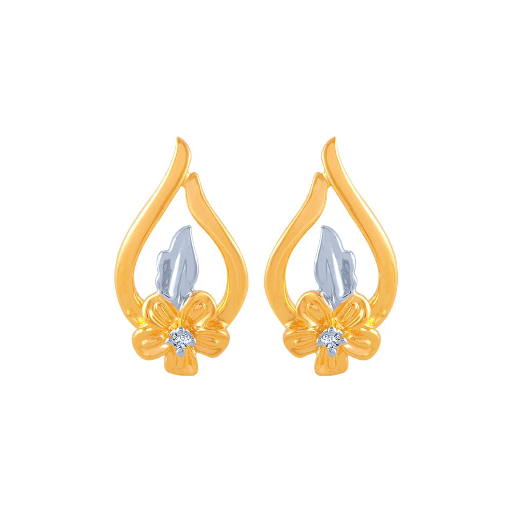18k (750) Yellow Gold And Diamond Stud Earrings For Women