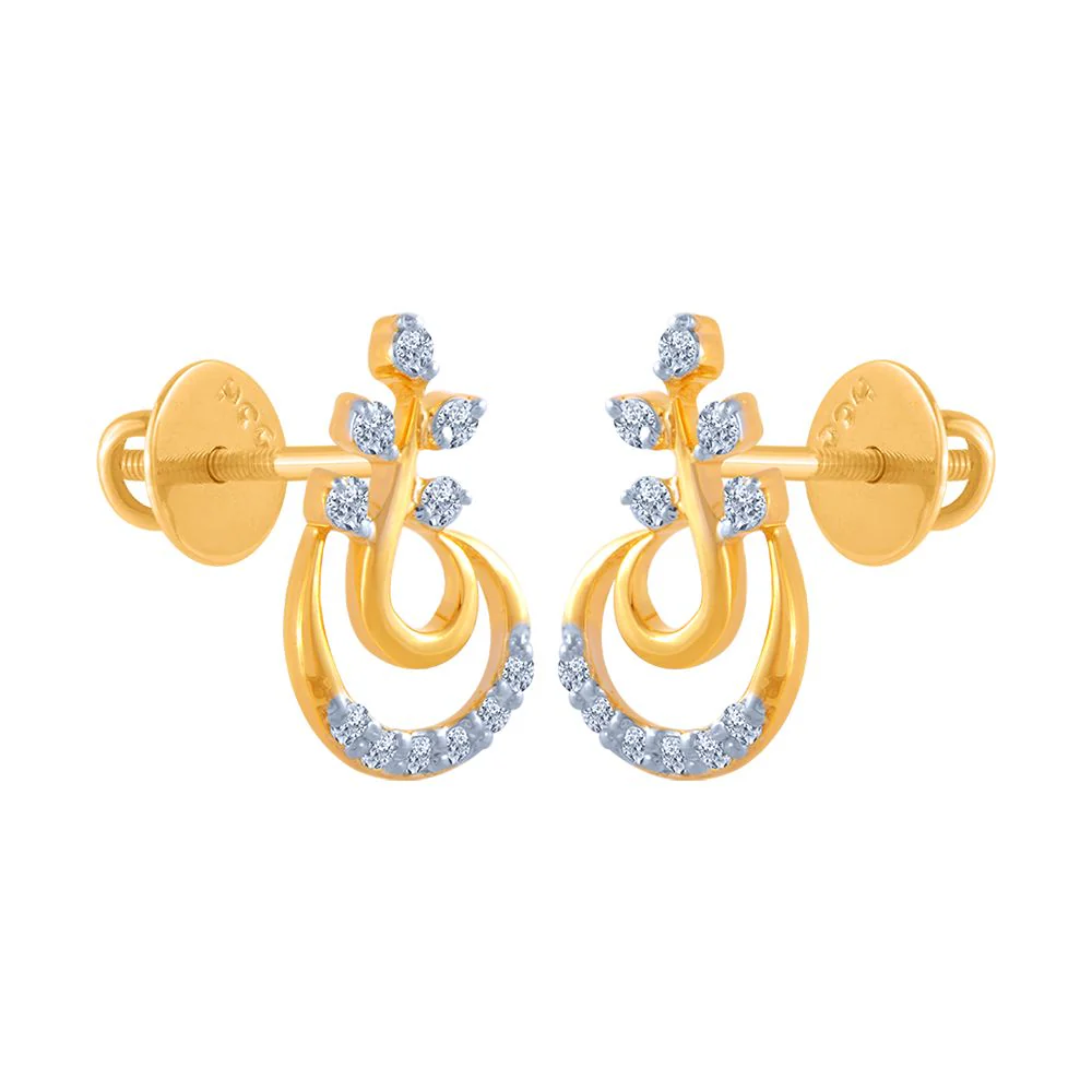 18k (750) Yellow Gold And Diamond Stud Earrings For Women - Image 2