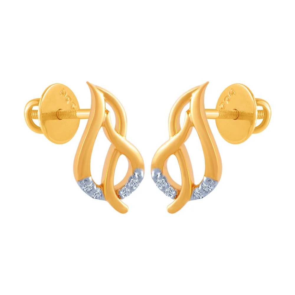 18k (750) Yellow Gold And Diamond Stud Earrings For Women - Image 2