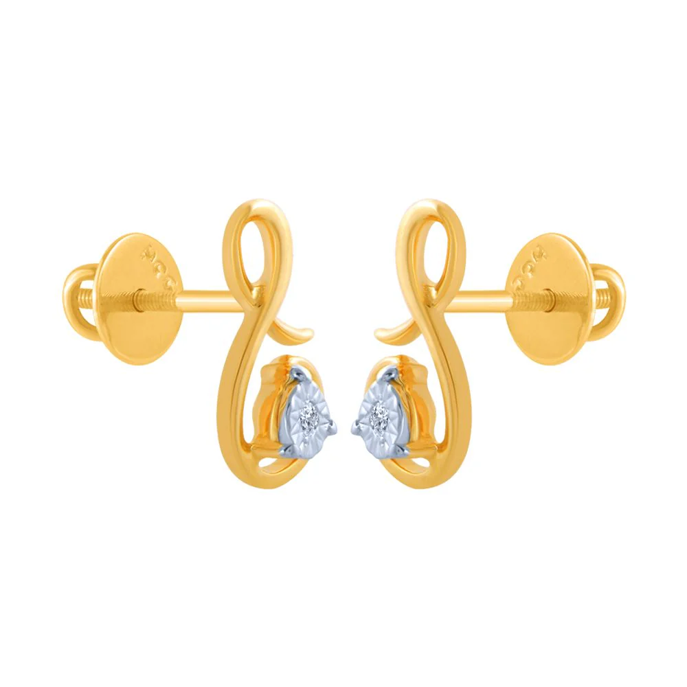 18k (750) Yellow Gold And Diamond Stud Earrings For Women - Image 3