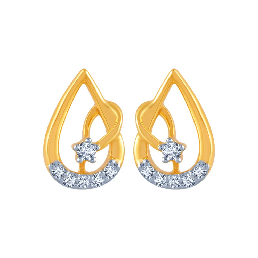 18k (750) Yellow Gold And Diamond Stud Earrings For Women