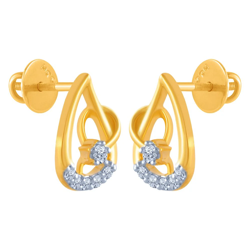18k (750) Yellow Gold And Diamond Stud Earrings For Women - Image 2