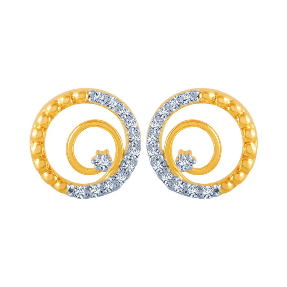 18k (750) Yellow Gold And Diamond Stud Earrings For Women
