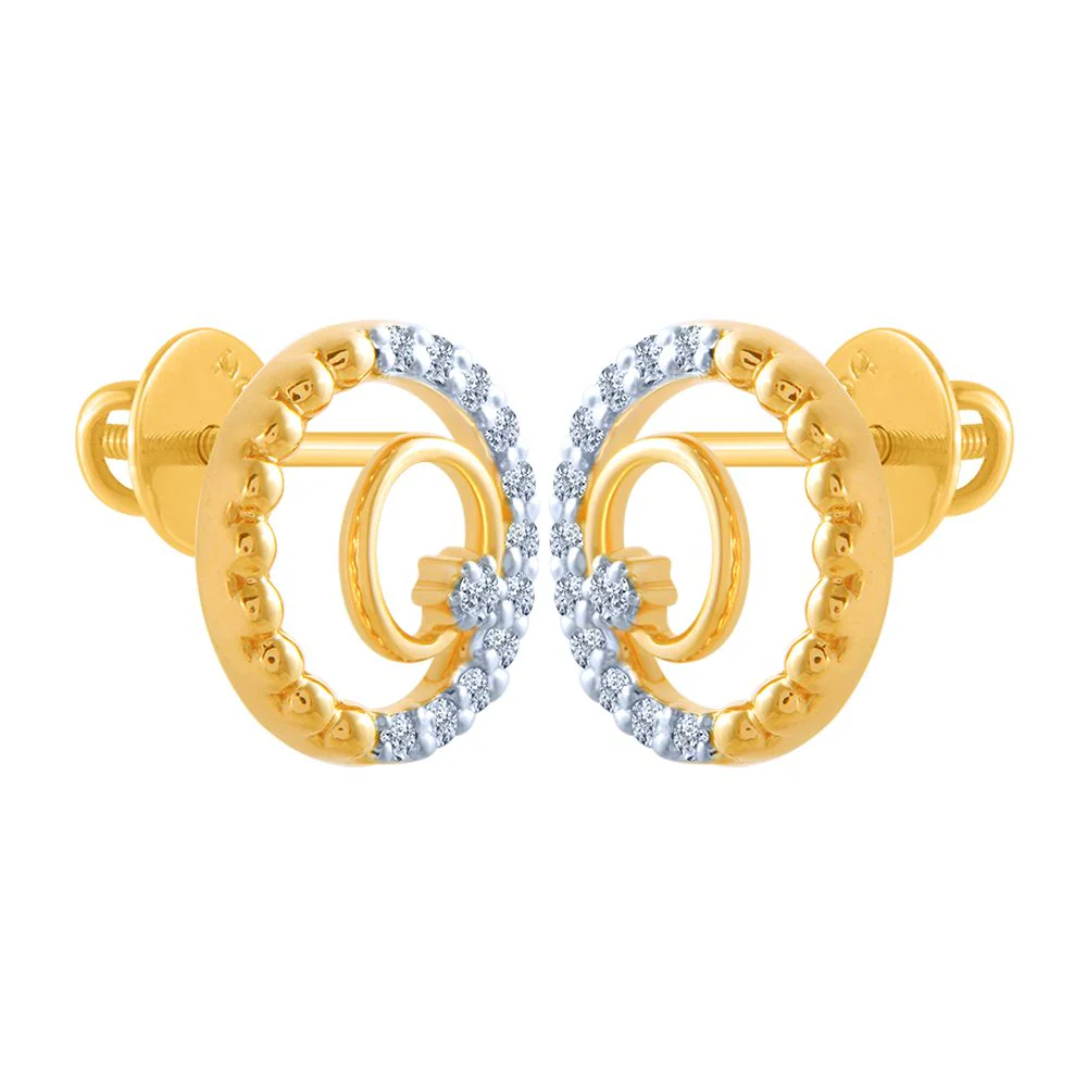 18k (750) Yellow Gold And Diamond Stud Earrings For Women - Image 3