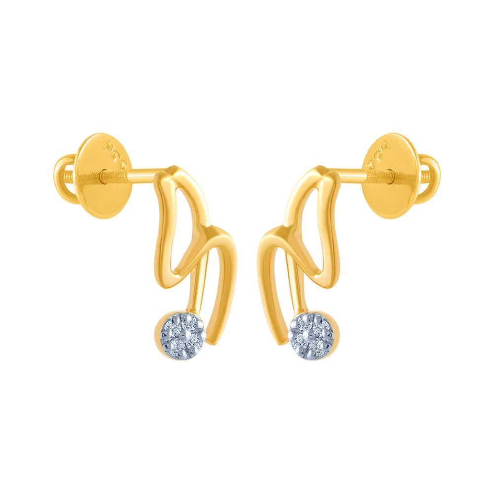 18k (750) Yellow Gold And Diamond Stud Earrings For Women - Image 3