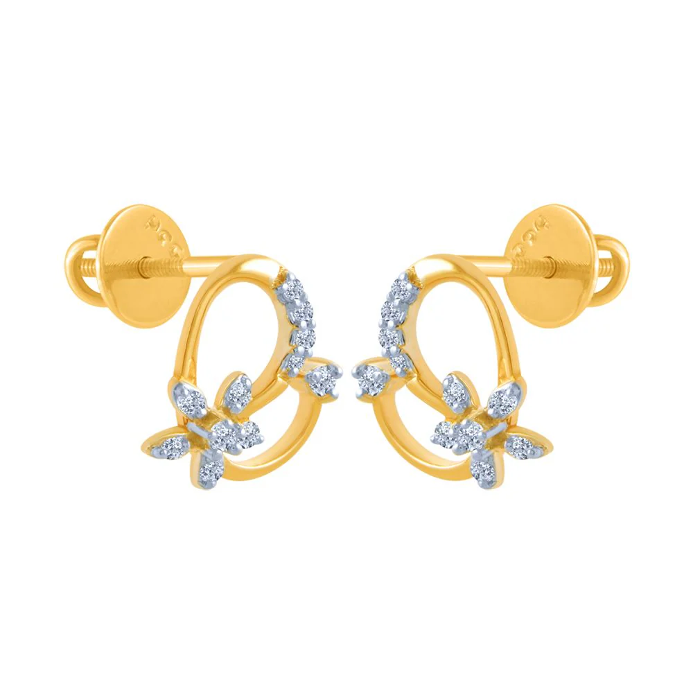 18k (750) Yellow Gold And Diamond Stud Earrings For Women - Image 3