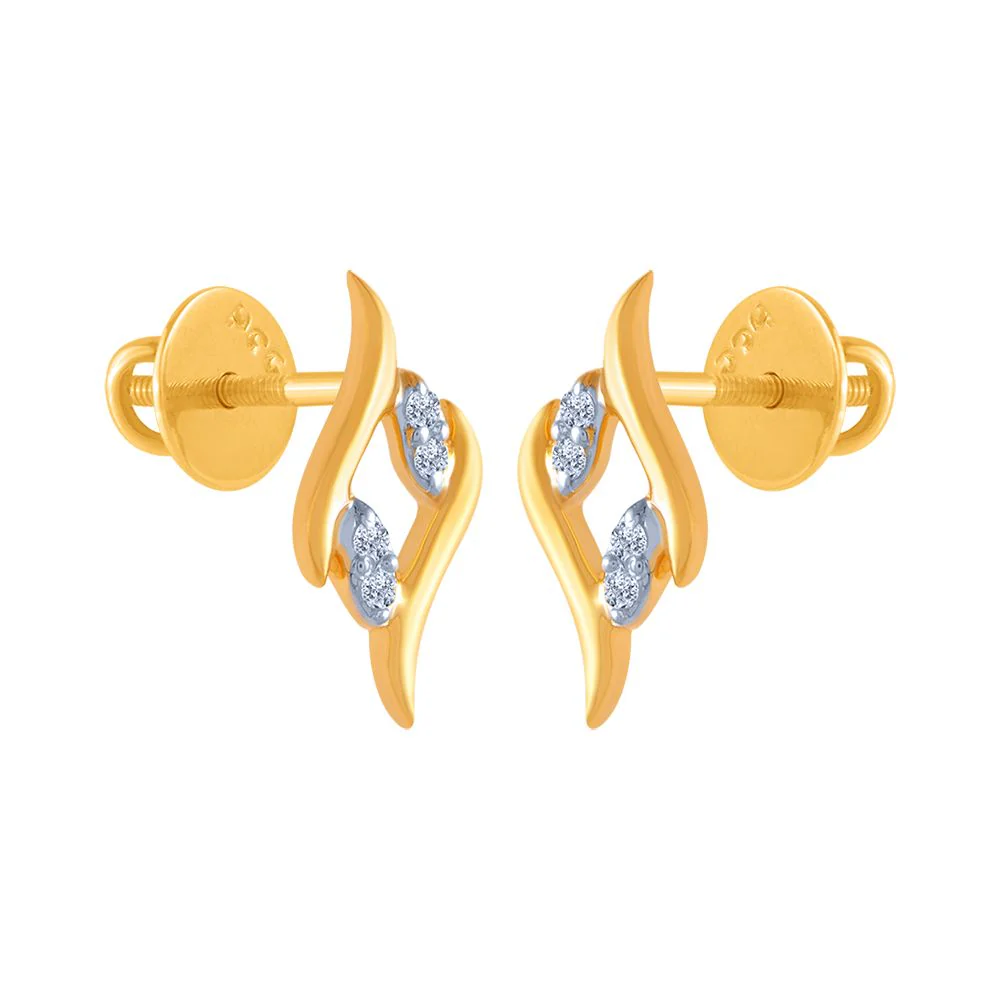18k (750) Yellow Gold And Diamond Stud Earrings For Women - Image 2