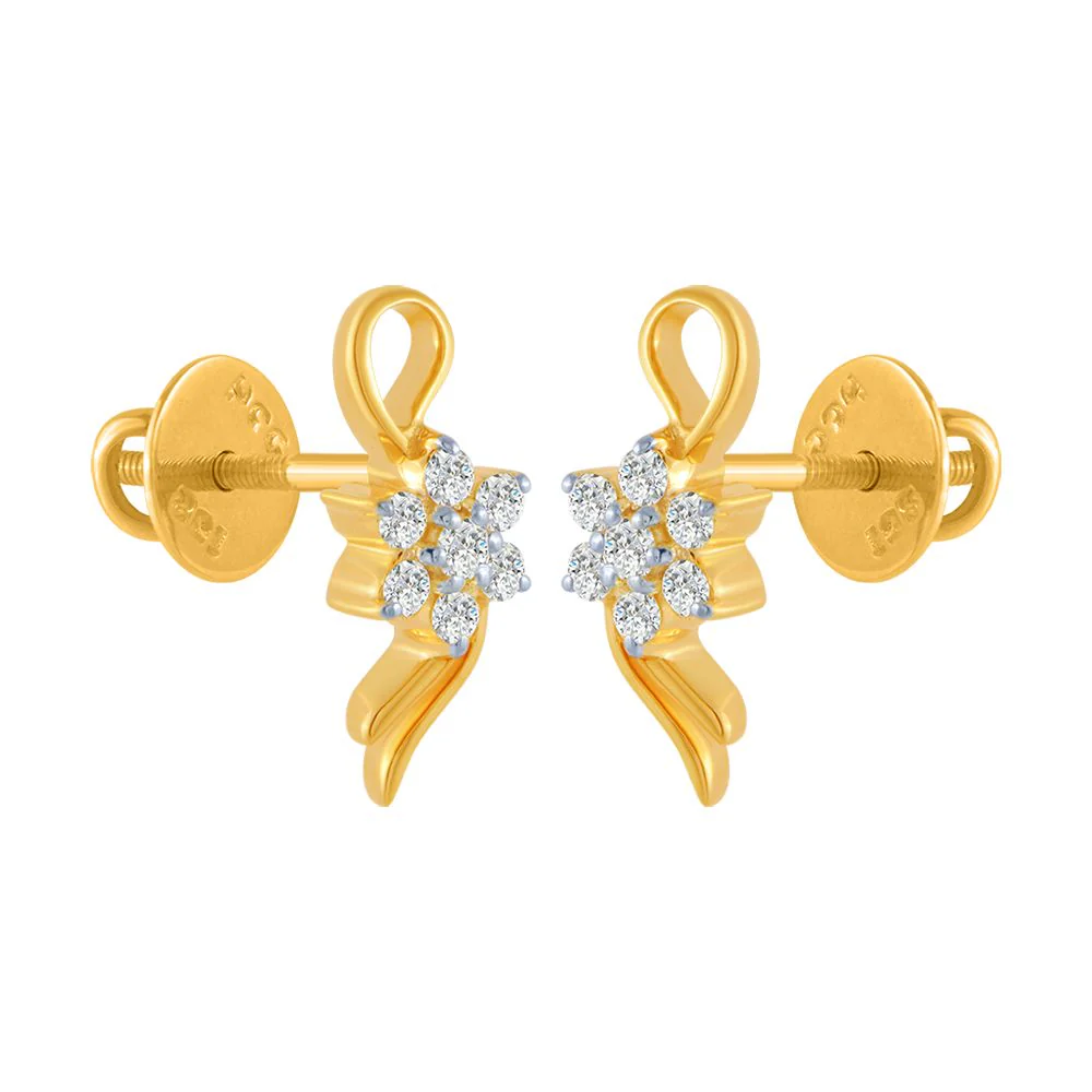 18k (750) Yellow Gold And Diamond Stud Earrings For Women - Image 3