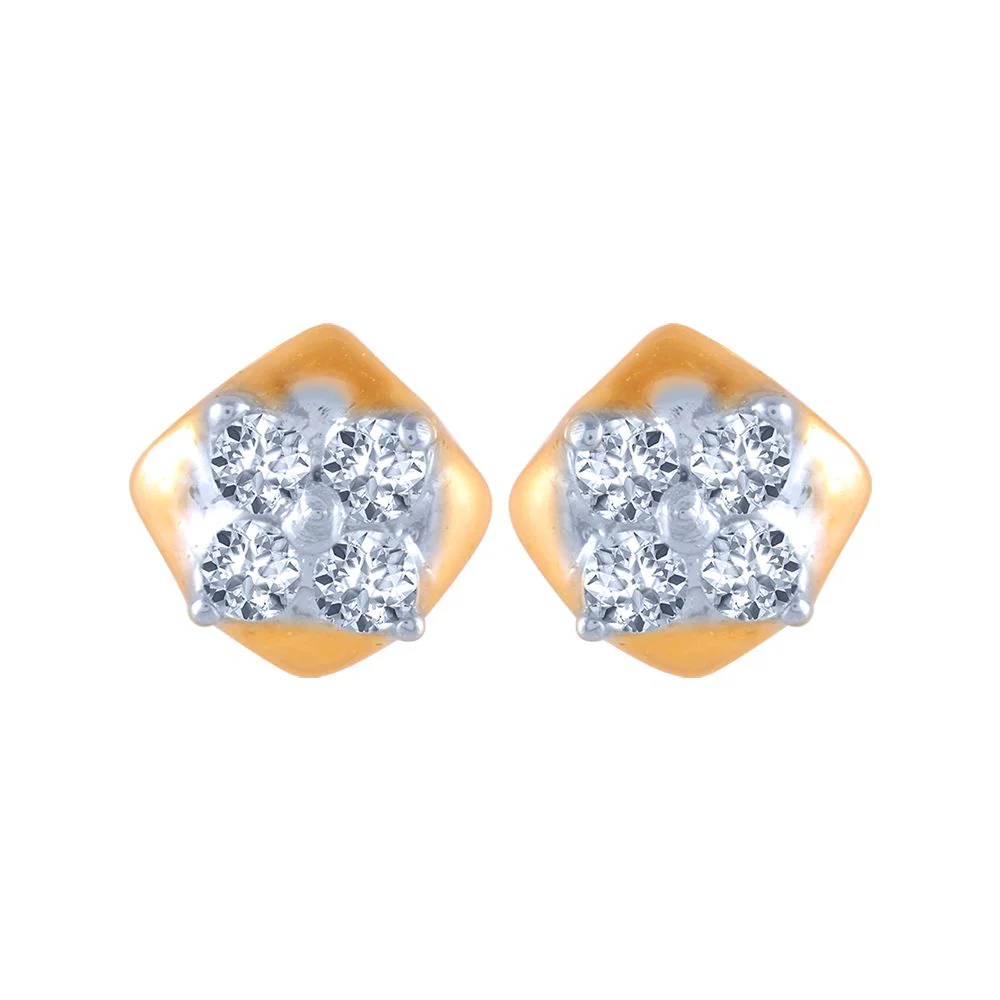 18k (750) Yellow Gold And Diamond Stud Earrings For Women