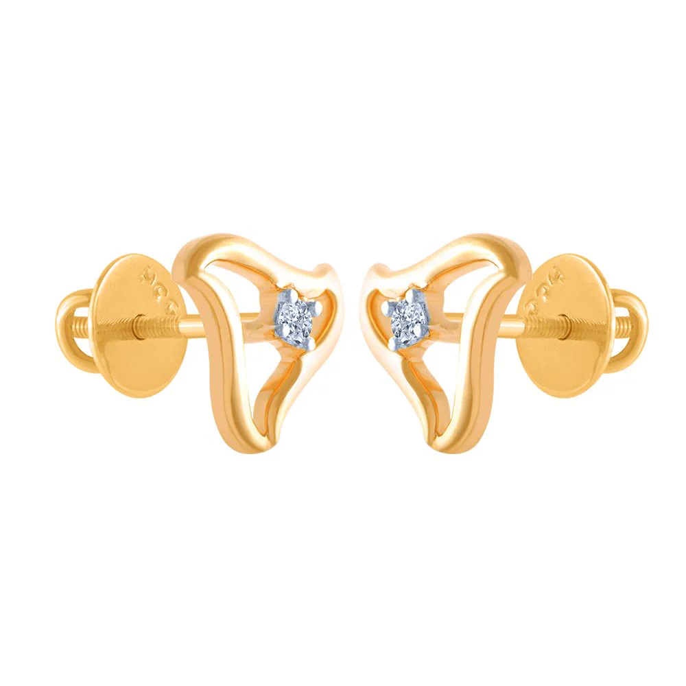 18k (750) Yellow Gold And Diamond Stud Earrings For Women - Image 2