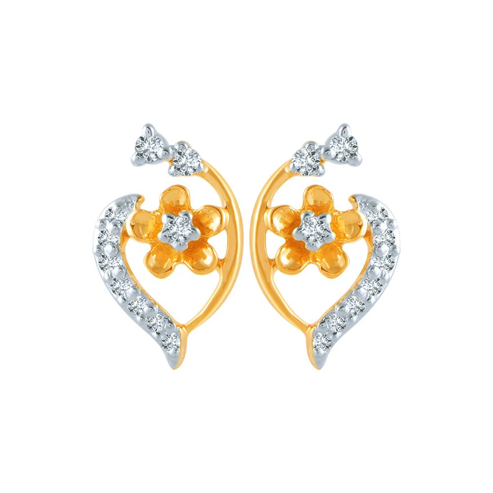 18k (750) Yellow Gold And Diamond Stud Earrings For Women