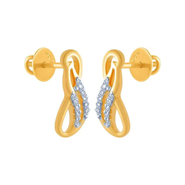 18k (750) Yellow Gold And Diamond Stud Earrings For Women - Image 2