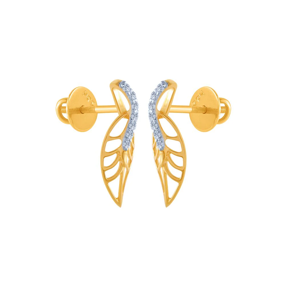 18k (750) Yellow Gold And Diamond Stud Earrings For Women - Image 2