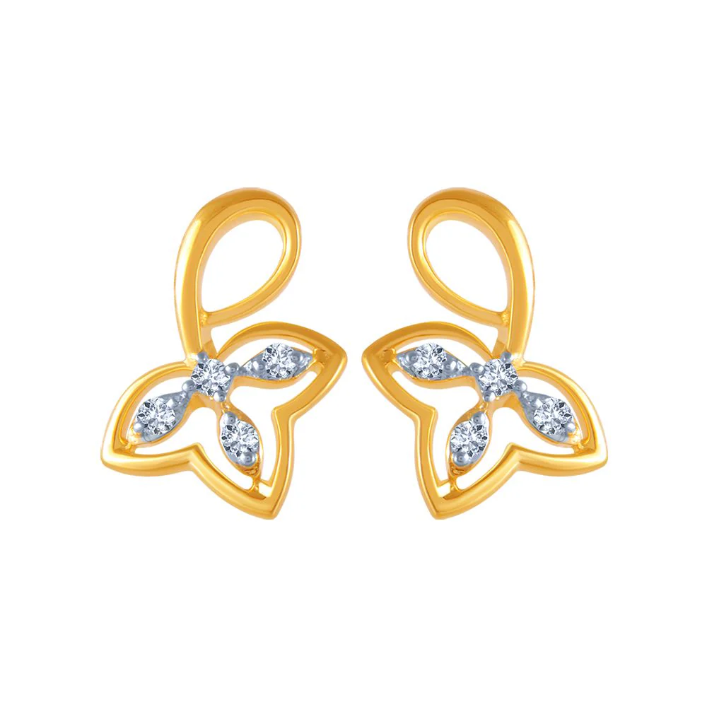 18k (750) Yellow Gold And Diamond Stud Earrings For Women