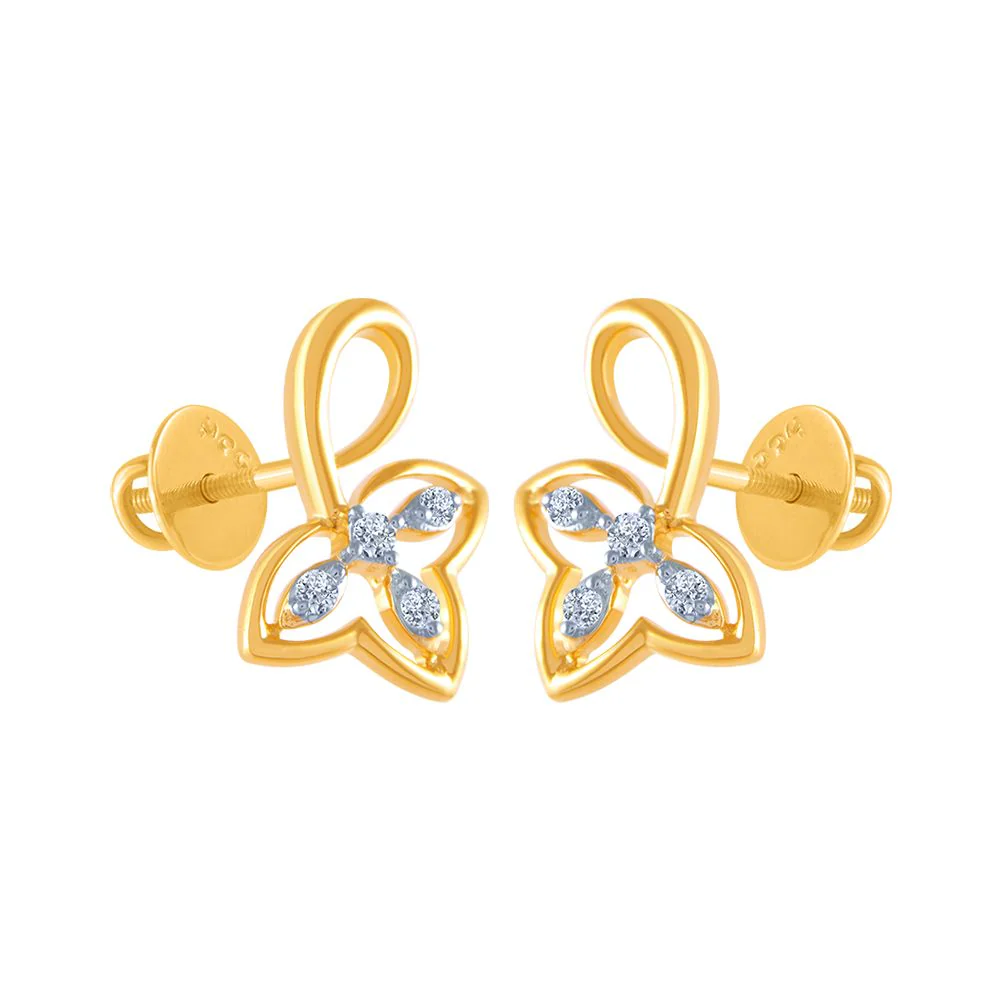 18k (750) Yellow Gold And Diamond Stud Earrings For Women - Image 3