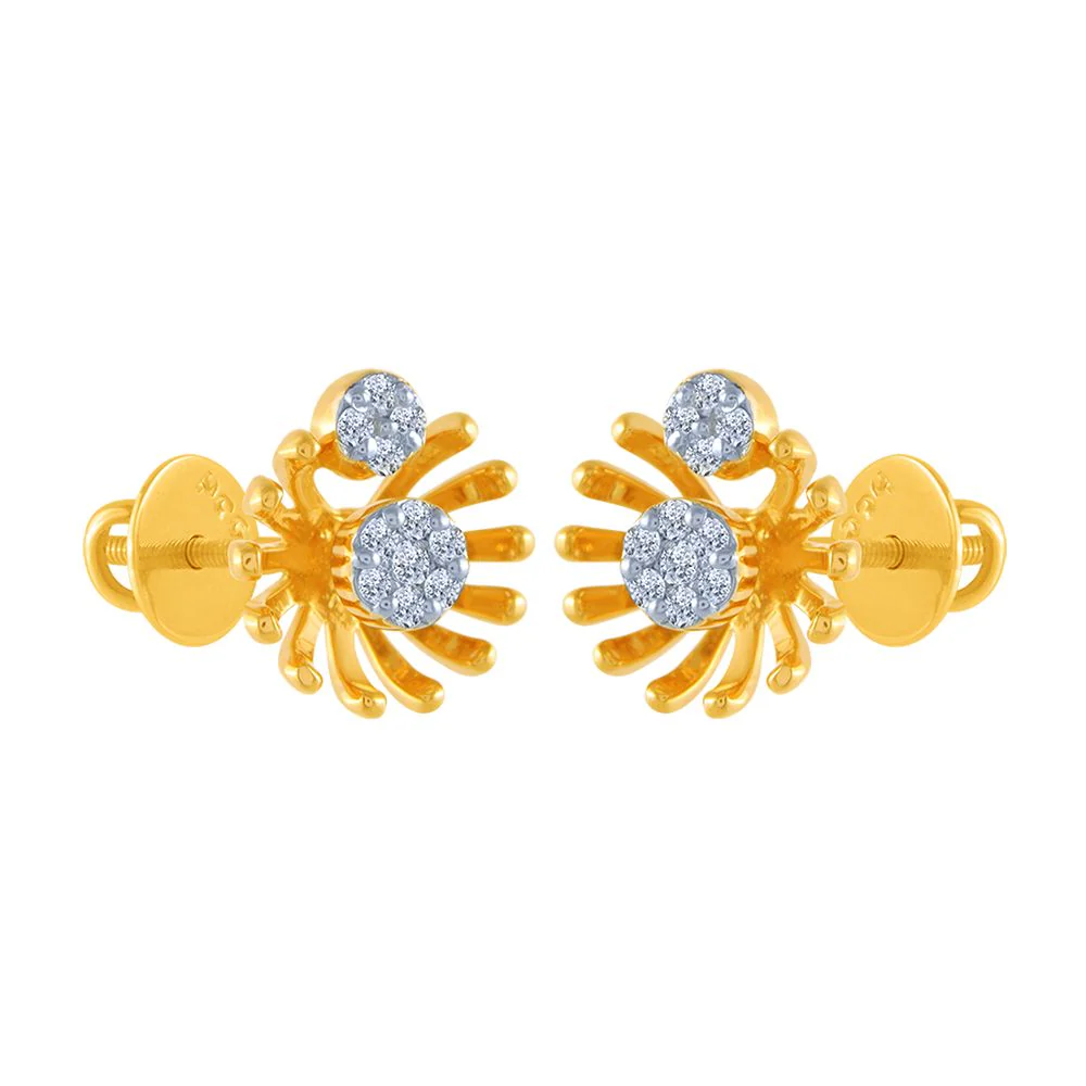 18k (750) Yellow Gold And Diamond Stud Earrings For Women - Image 3
