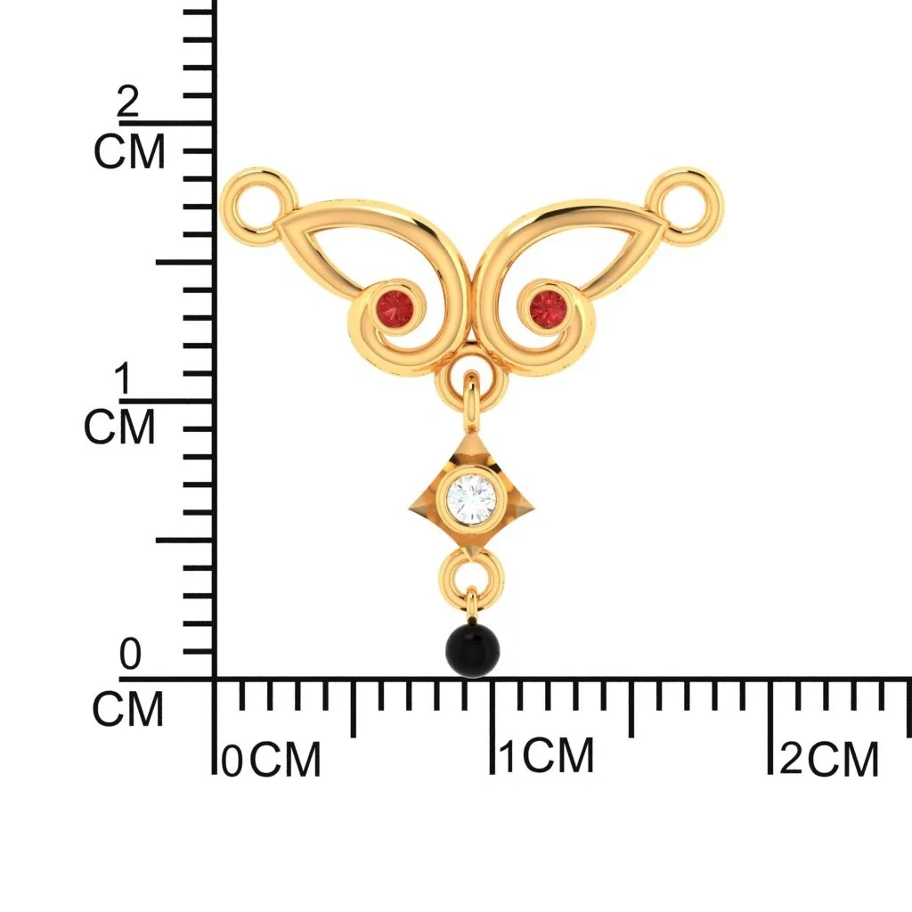 18k A Unique Shaped Diamond Mangalsutra For Women With Two Red Stones - Image 3