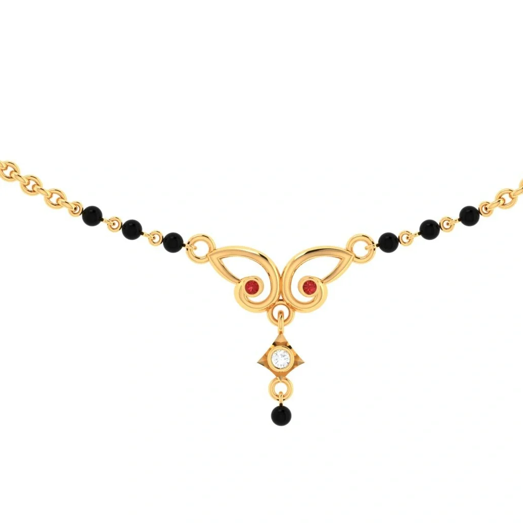 18k A Unique Shaped Diamond Mangalsutra For Women With Two Red Stones - Image 4