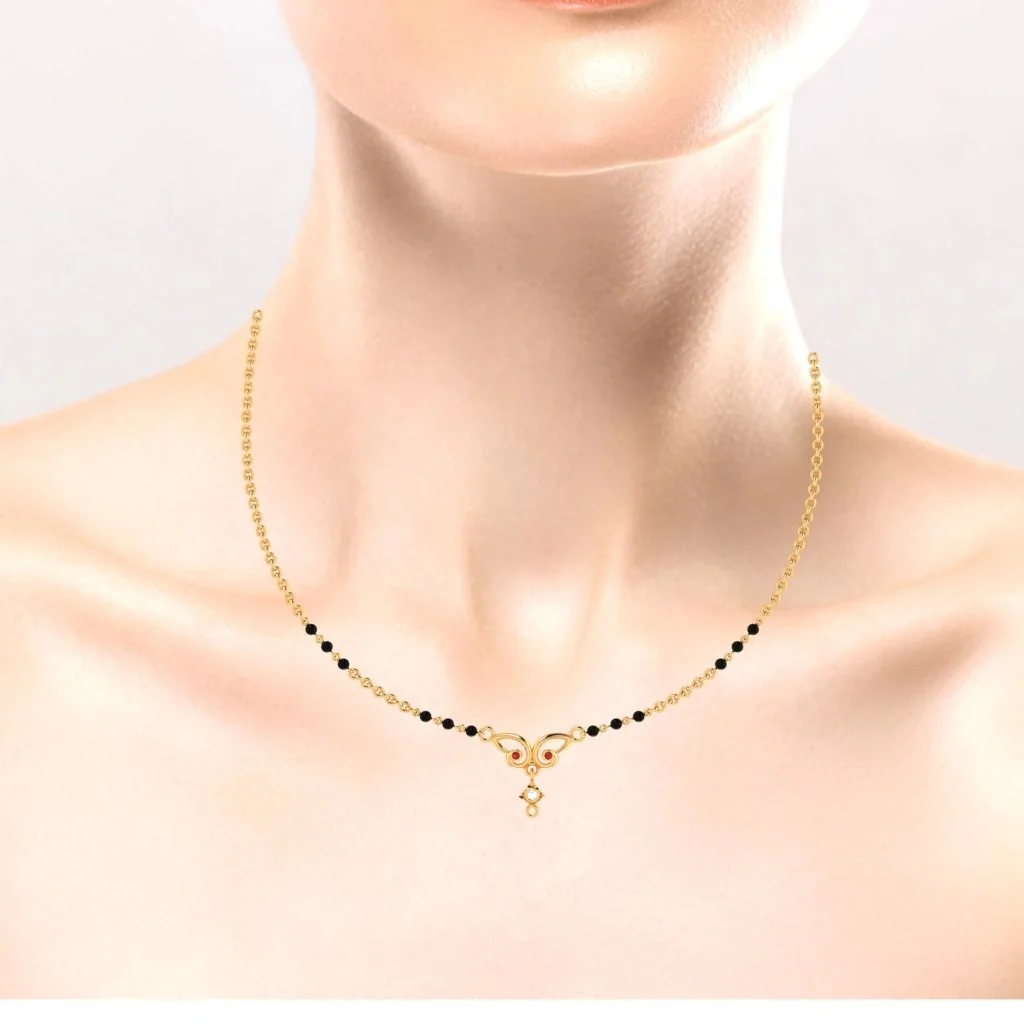 18k A Unique Shaped Diamond Mangalsutra For Women With Two Red Stones - Image 6