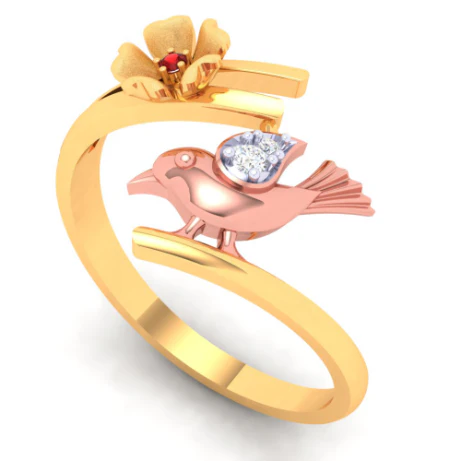 18k Beautiful Diamond Ring With A Yellow Gold Bird From P.c Chandra Jewellers - Image 2
