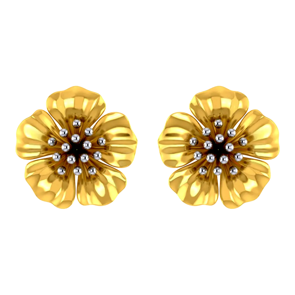 18k Beautiful Floral Studs With Gold Petals