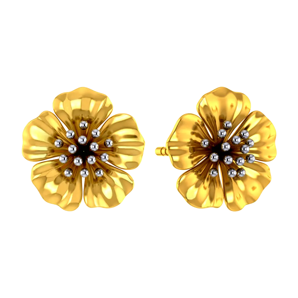 18k Beautiful Floral Studs With Gold Petals - Image 2