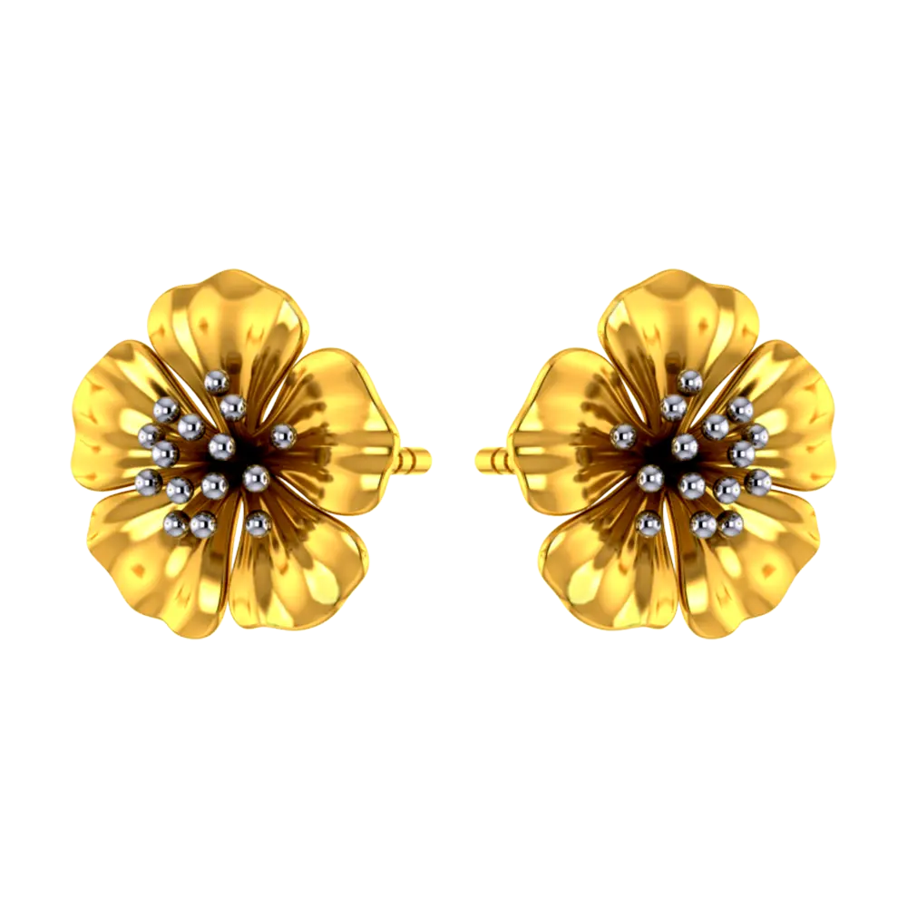 18k Beautiful Floral Studs With Gold Petals - Image 3