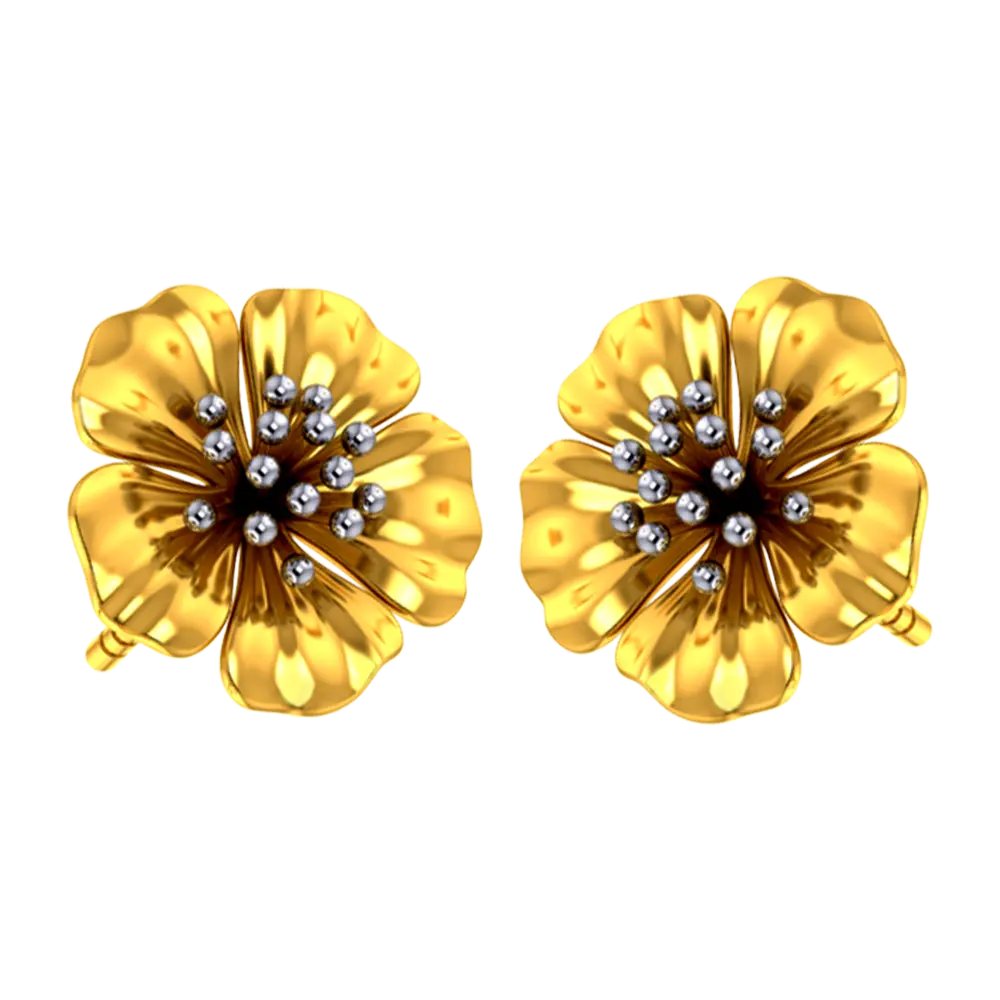 18k Beautiful Floral Studs With Gold Petals - Image 4