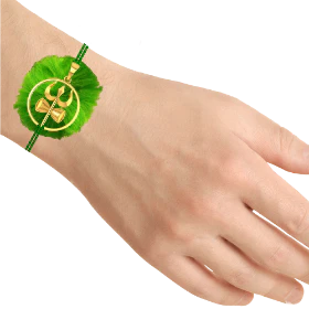 18k Beautiful Gold Rakhi Adorned With Trishul And Damru - Image 4