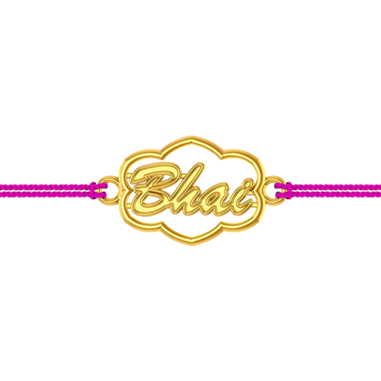 18k Bhai Gold Rakhi With Pink Ribbon - Image 2