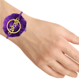 18k Bhai Gold Rakhi With Violet Ribbon - Image 4