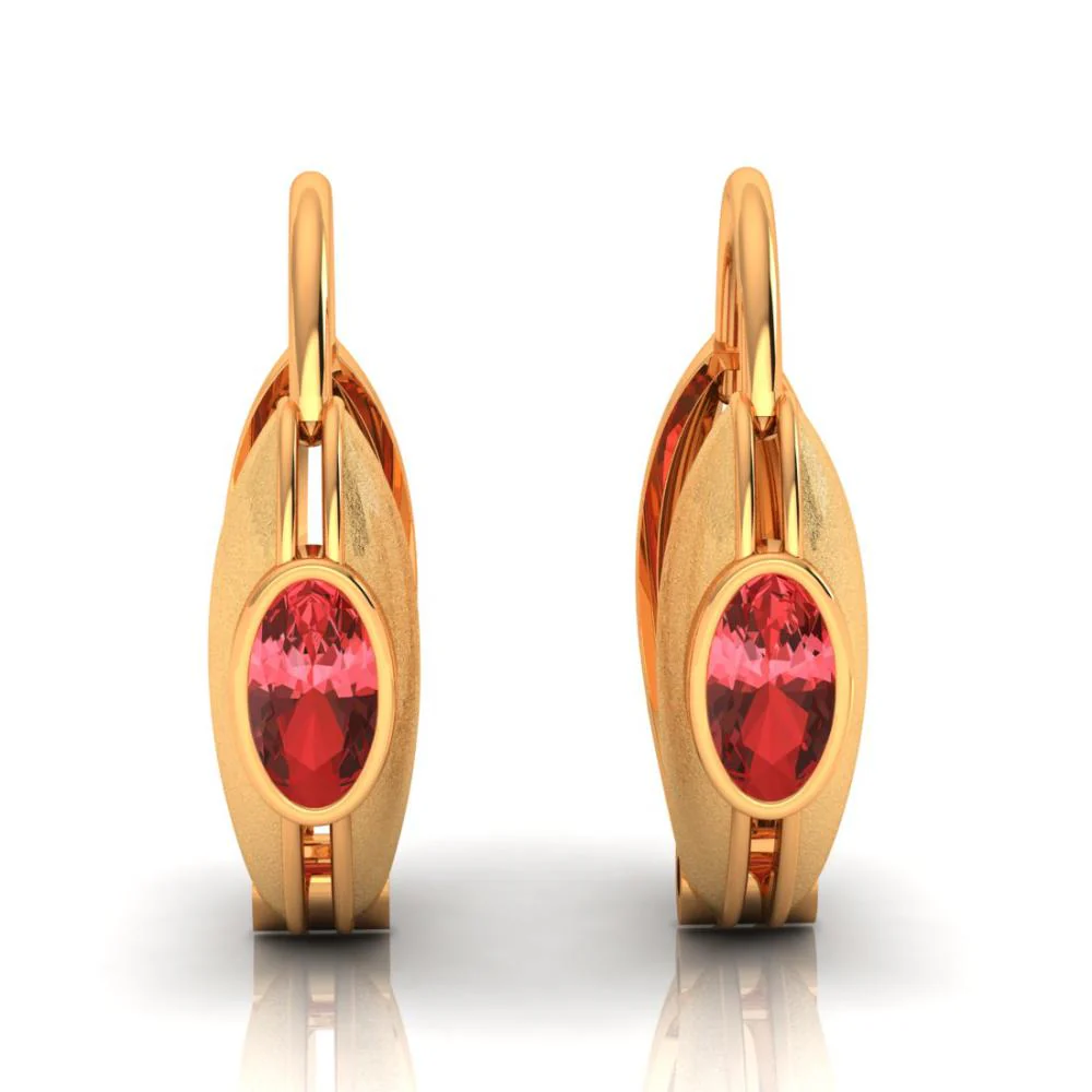 18k Circular Golden Earrings With A Beautiful Red Stone