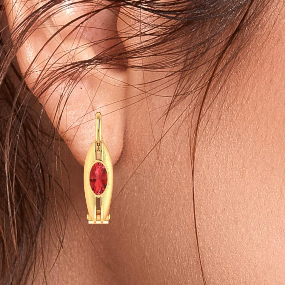 18k Circular Golden Earrings With A Beautiful Red Stone - Image 5