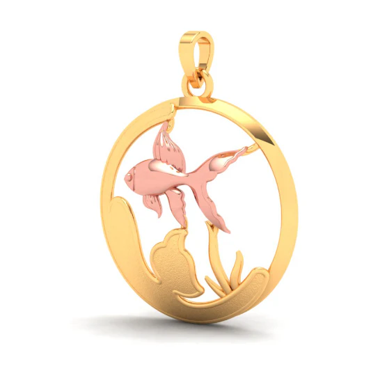 18k Circular Shaped Fish Bowl Gold Pendant With A Yellow Gold Fish From Online Exclusive Collection - Image 2