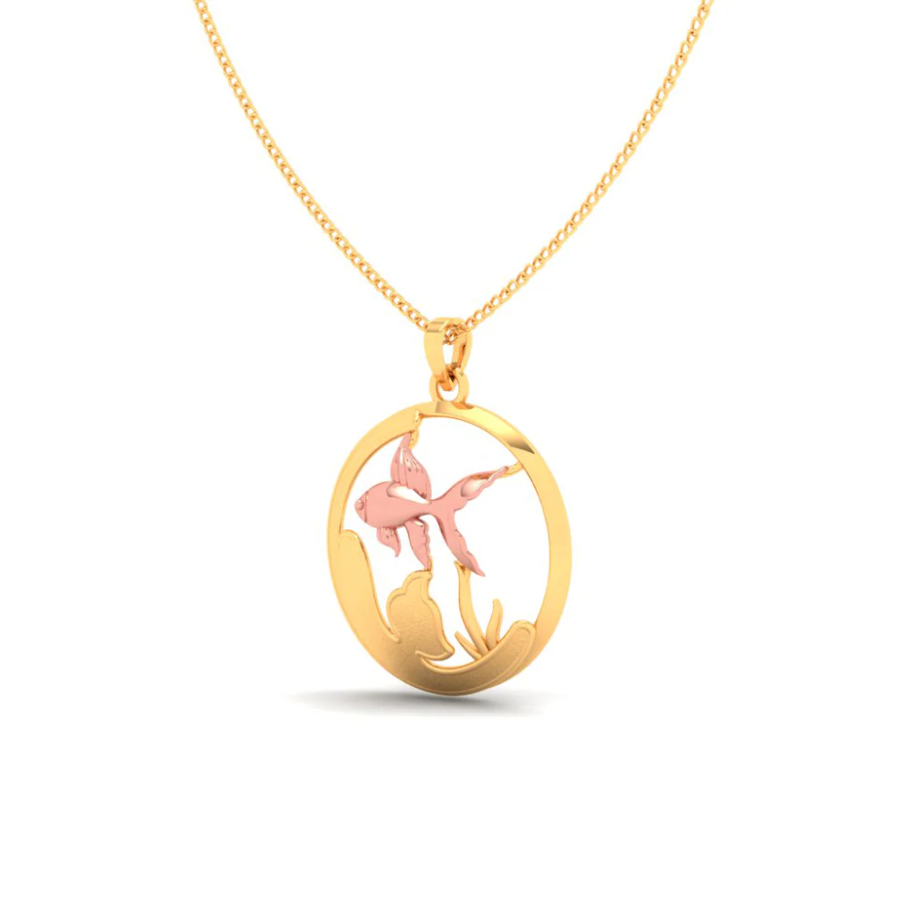 18k Circular Shaped Fish Bowl Gold Pendant With A Yellow Gold Fish From Online Exclusive Collection - Image 5