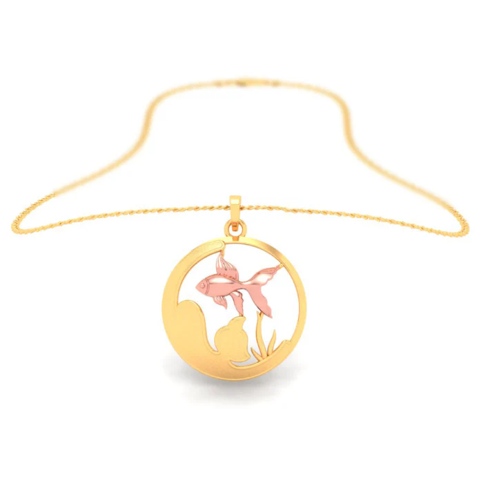 18k Circular Shaped Fish Bowl Gold Pendant With A Yellow Gold Fish From Online Exclusive Collection - Image 6