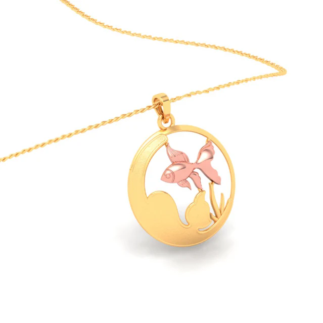 18k Circular Shaped Fish Bowl Gold Pendant With A Yellow Gold Fish From Online Exclusive Collection - Image 7
