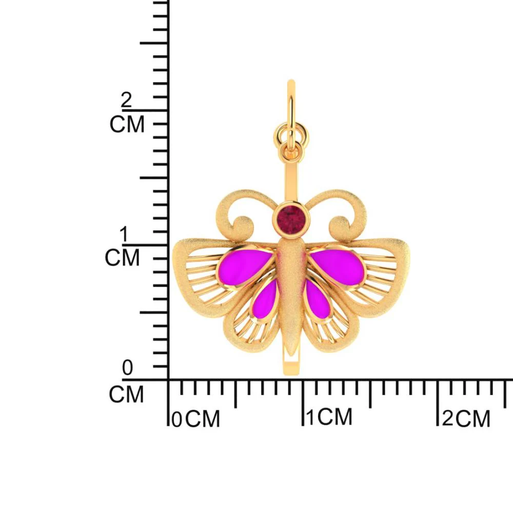 18k Classy Gold Butterfly Shaped Earrings With Red And Purple Stones - Image 4