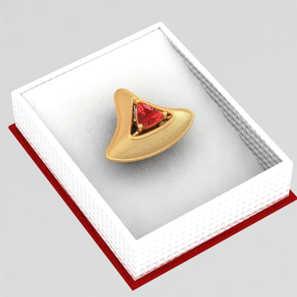 18k Conical Shaped Gold Pendant With A Red Stone In The Middle - Image 6
