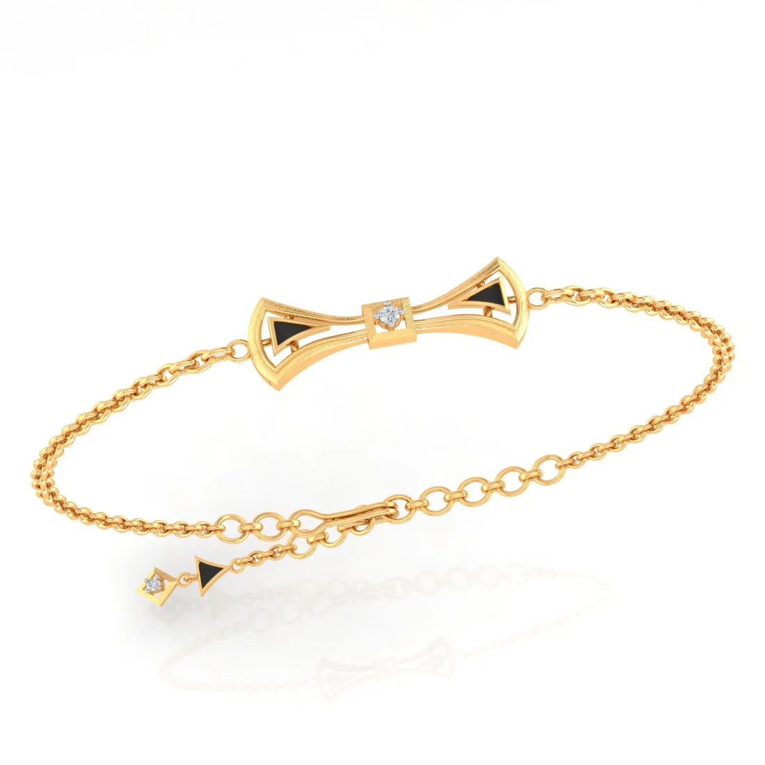 18K Diamond Bracelet Bow Tie Design With Black Meena And Diamond Centerpiece
