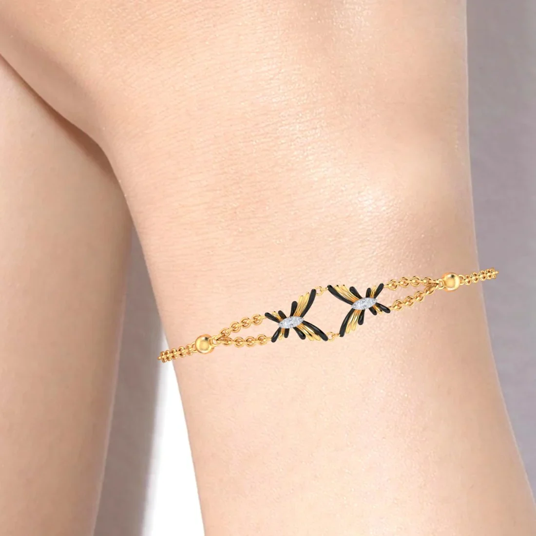 18K Diamond Bracelet With Connected Butterflies Design And Interlinking Chains - Image 6