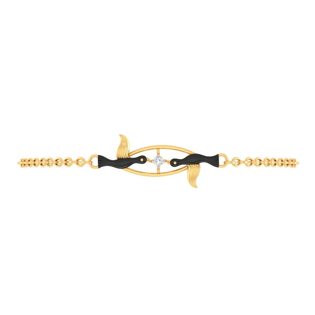 18K Diamond Bracelet With Lovebirds Design And Black Meena - Image 2