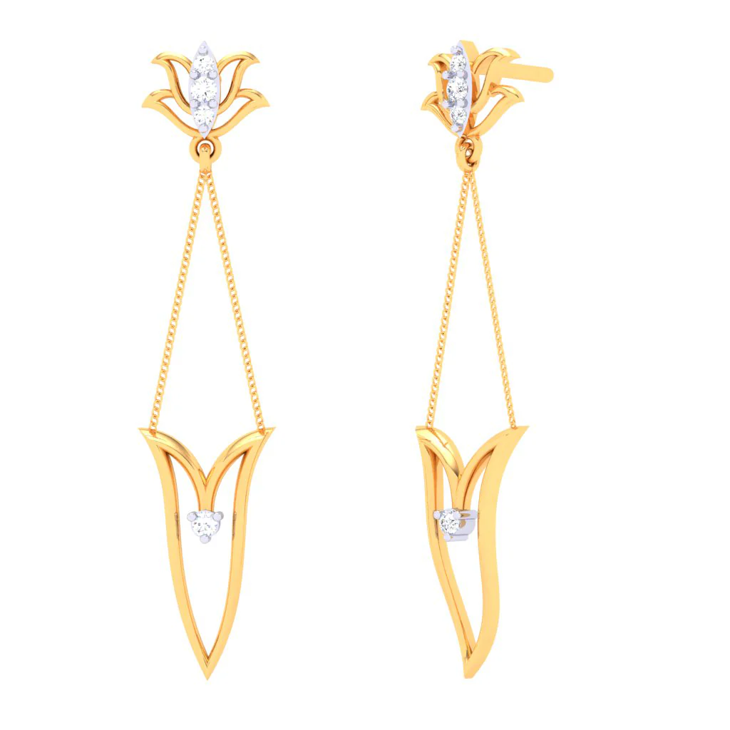 18k Diamond Dangler Earrings With Floral Embellishments From The Diamond Collection - Image 2