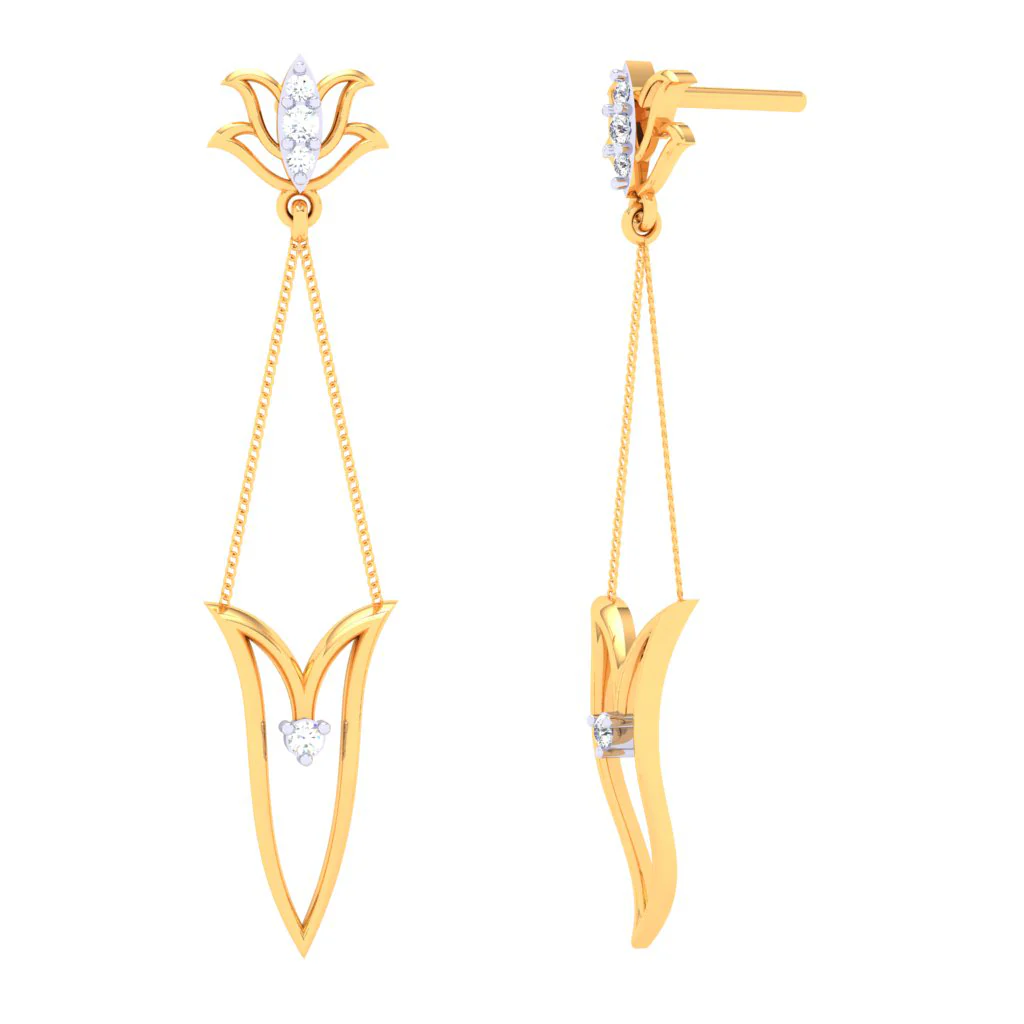 18k Diamond Dangler Earrings With Floral Embellishments From The Diamond Collection - Image 3